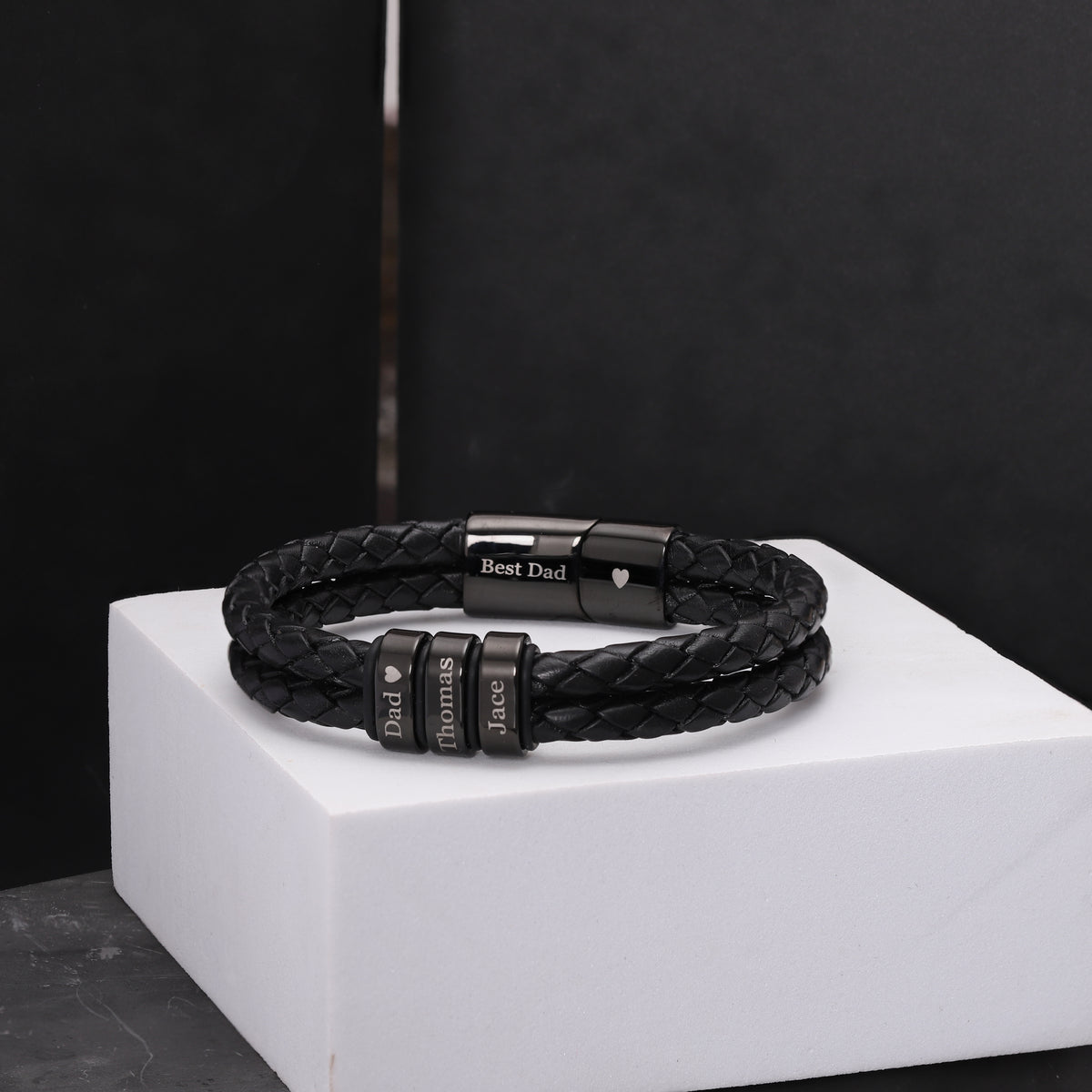 Personalized Men S Black Leather Bracelet Berradas