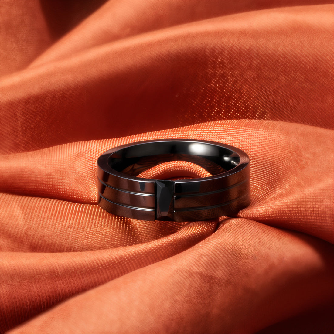 Black Tungsten Carbide Ring with Center Black Diamond