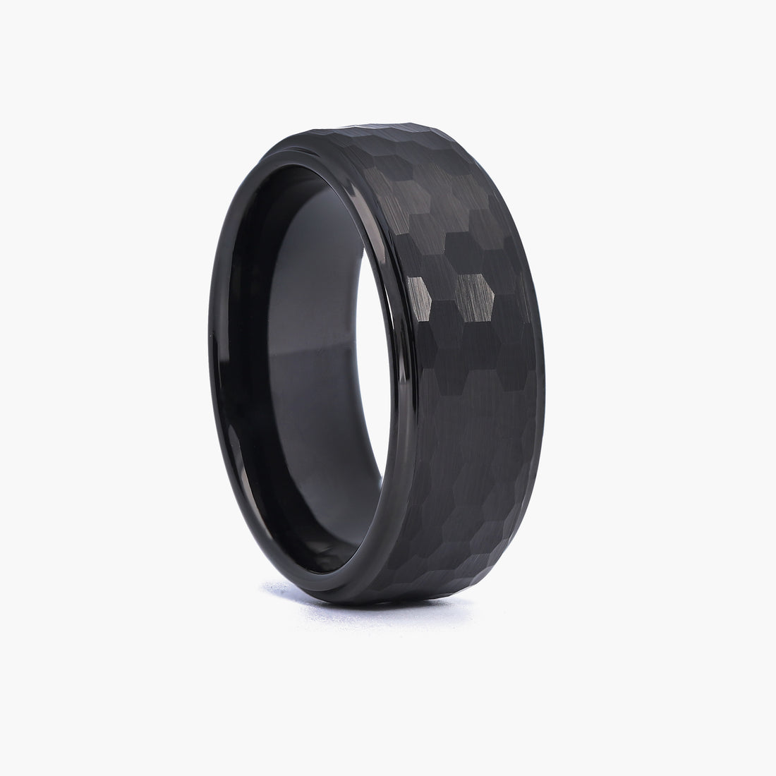 Sophisticated black tungsten carbide men's ring, perfect as a unique Valentine's gift for him.