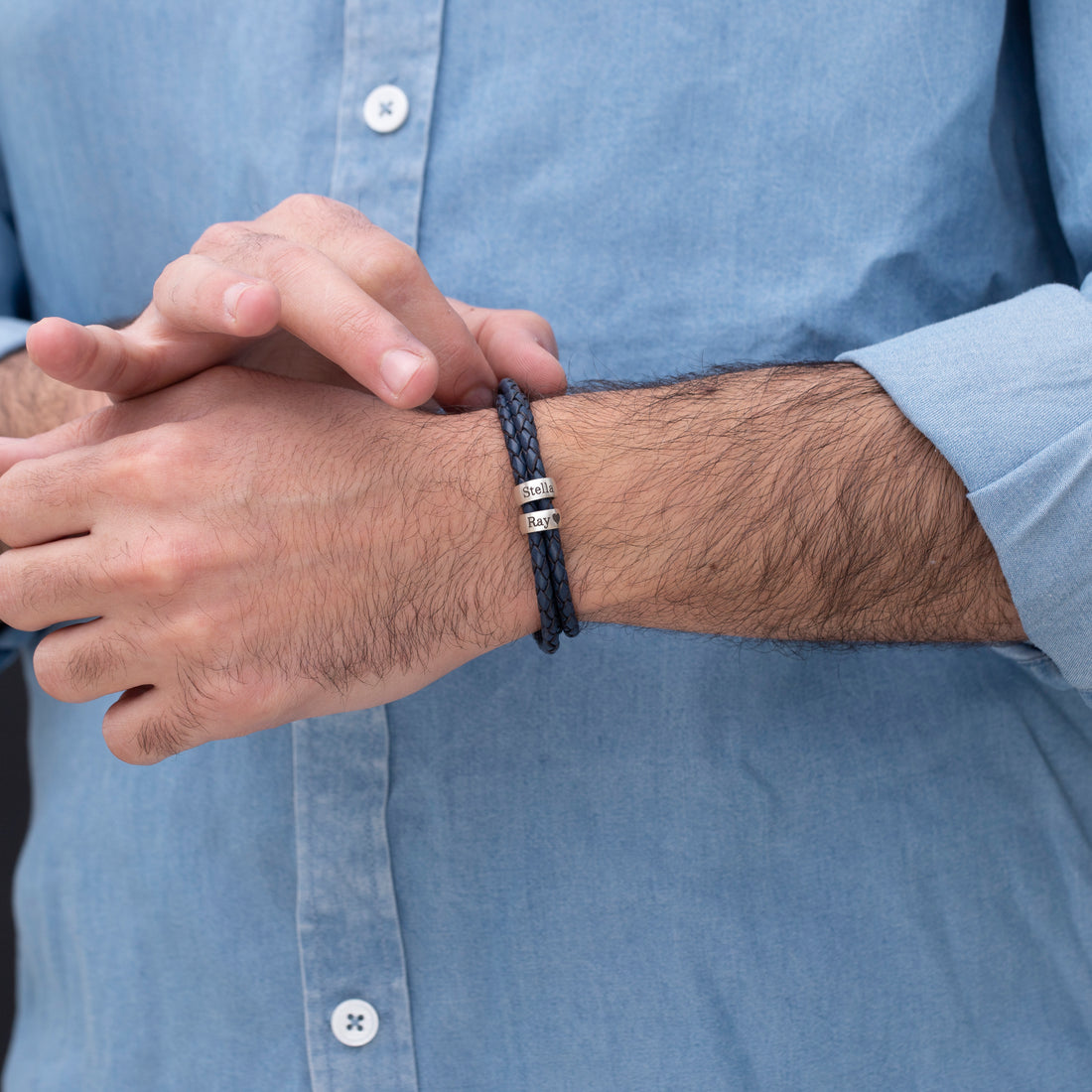 Men's Leather Bracelet with Personalized Names