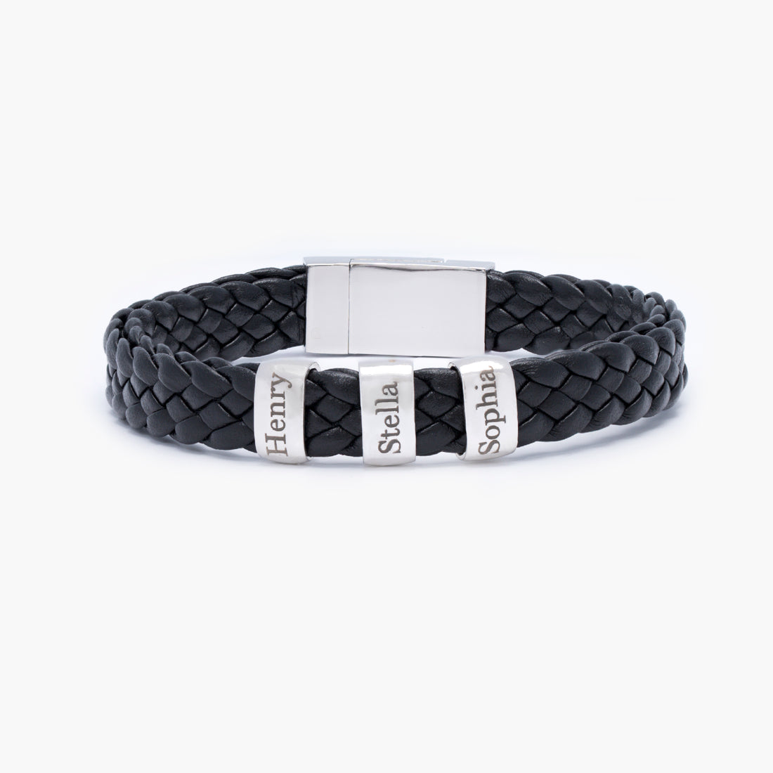 Elegant men's leather bracelet with a customizable silver charm, perfect as a unique gift for husbands or any special man in your life