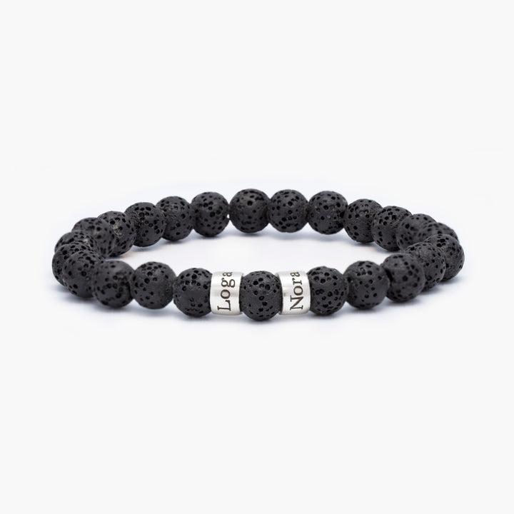 Men's lava rock bracelet symbolizing strength, with personalized name options, perfect for gifting family members on special occasions like Valentine's Day