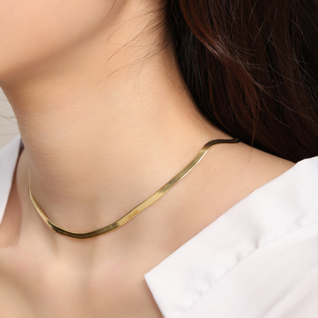 Herringbone Chain Necklace Gold