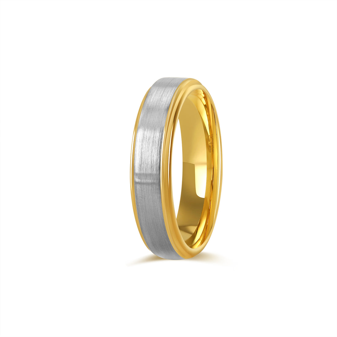 4mm gold and gray wedding band with brushed gray finish and gold interior