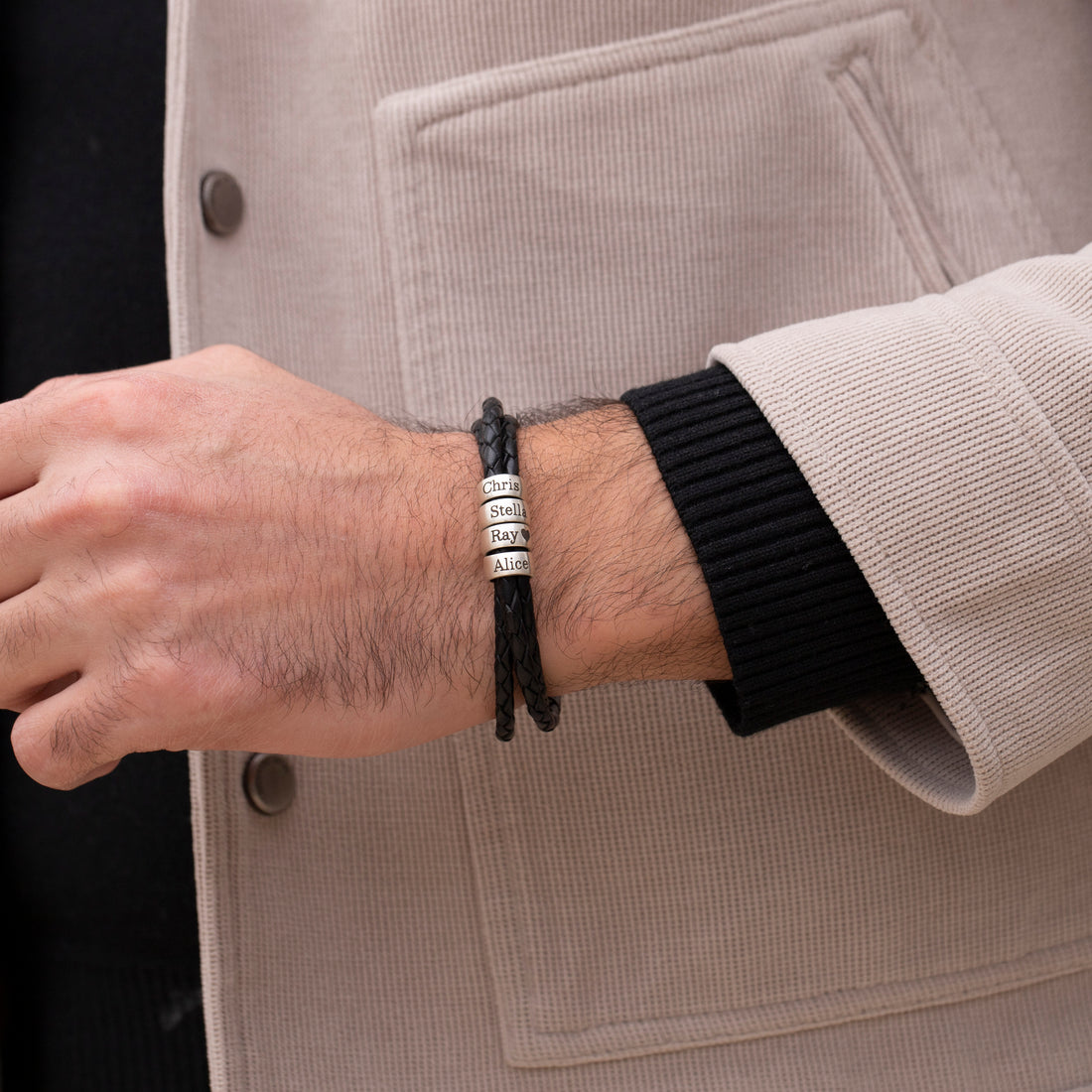 Men's Leather Bracelet with Custom Names