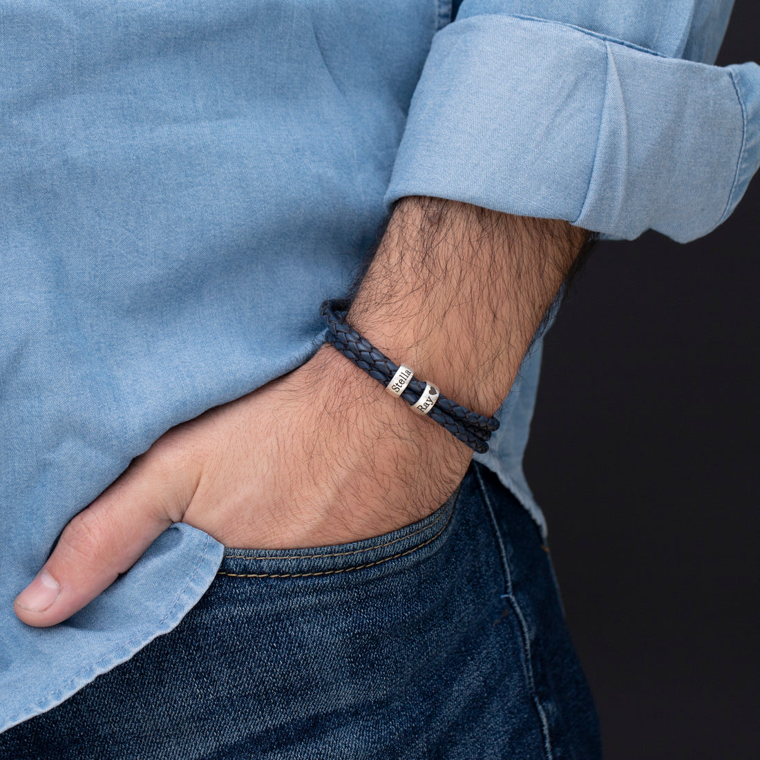 Men's Leather Bracelet with Personalized Names