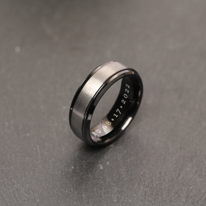 Custom-made promise ring for men, featuring personal engraving, crafted in high-quality silver with a polished finish