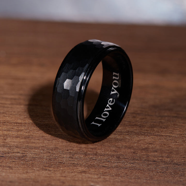 Custom-engraved tungsten carbide men's ring, a thoughtful and personalized men's birthday gift.