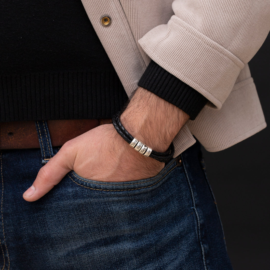 Men's Leather Bracelet with Custom Names