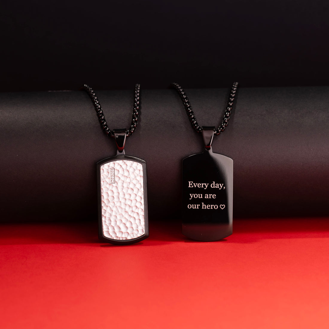 Textured Black Tag Necklace for Men – Custom Engraved Pendant