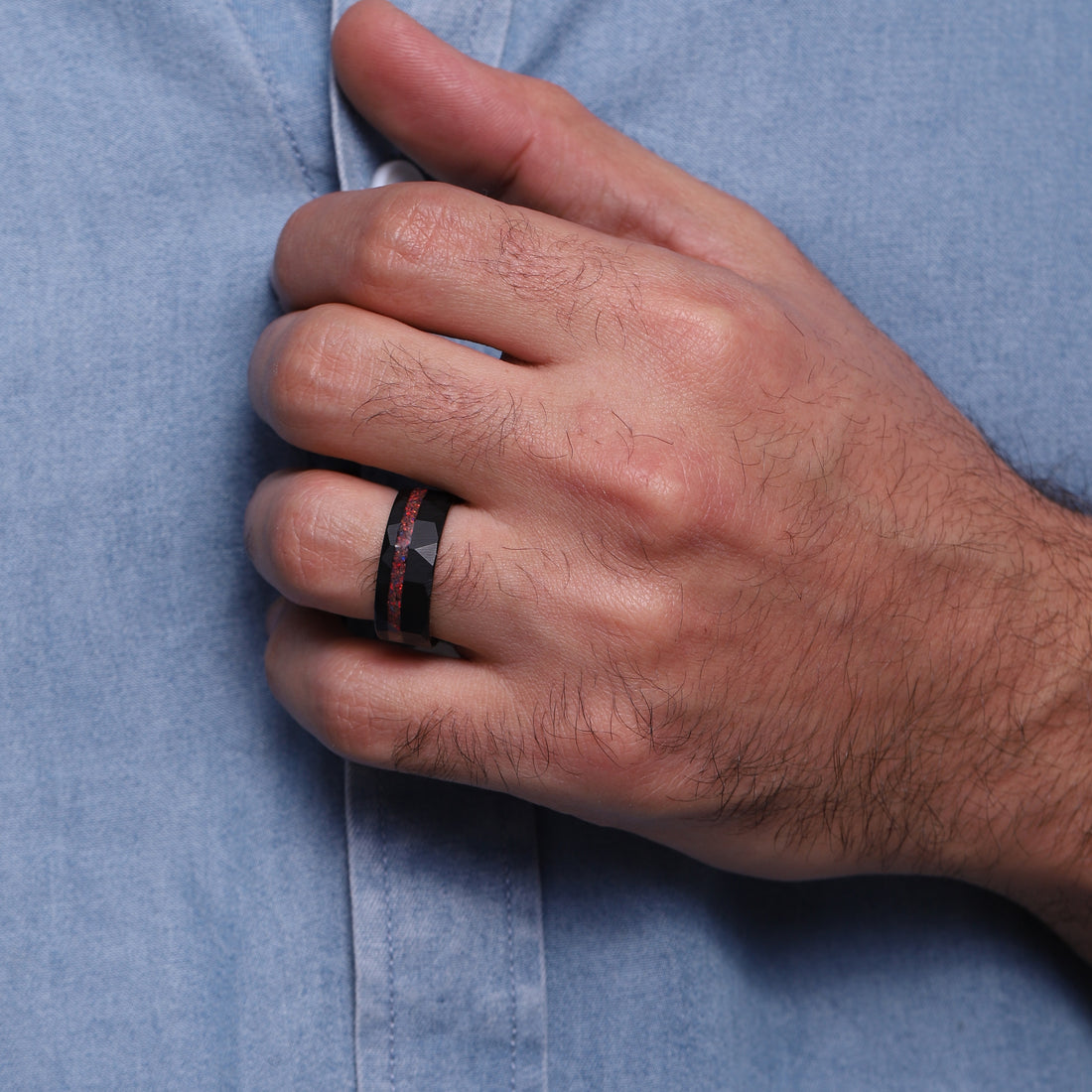 Black Ring with Opal Mix Inlay