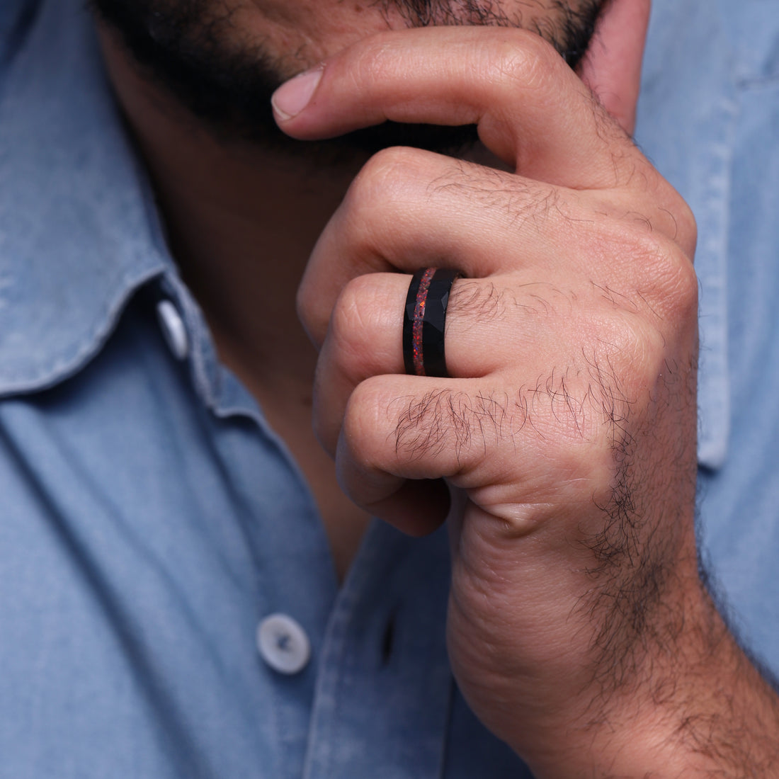 Opal Inlay Black Ring for Men