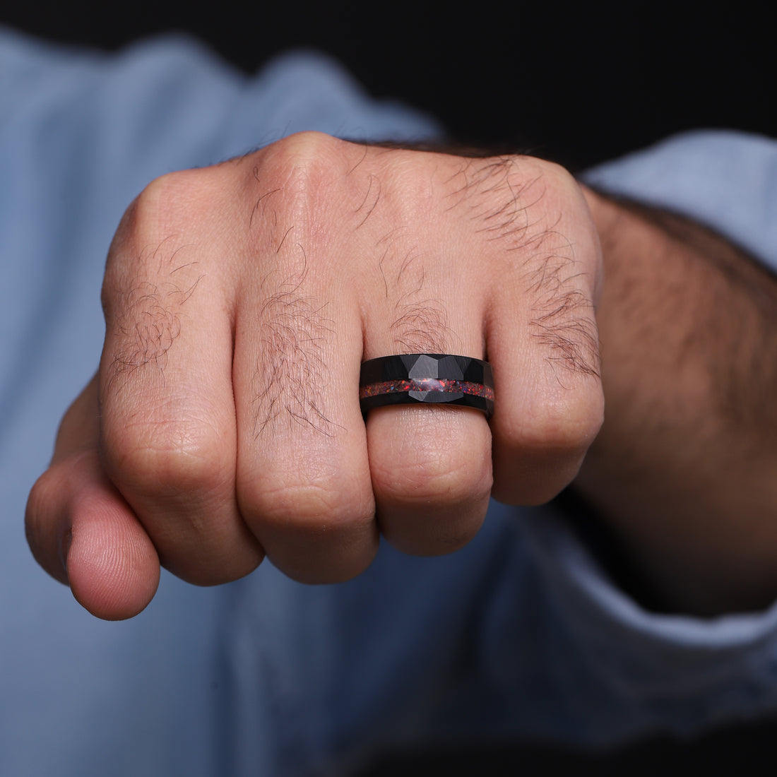 Opal Inlay Black Ring for Men