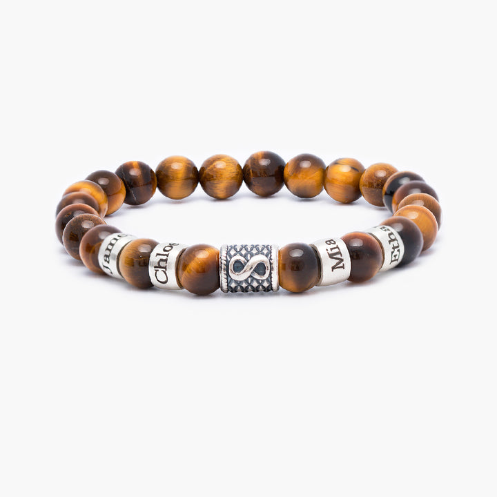 Customizable Tiger Eye Bracelet Featuring a Central Infinity Charm - Perfect for Eternal Bonds