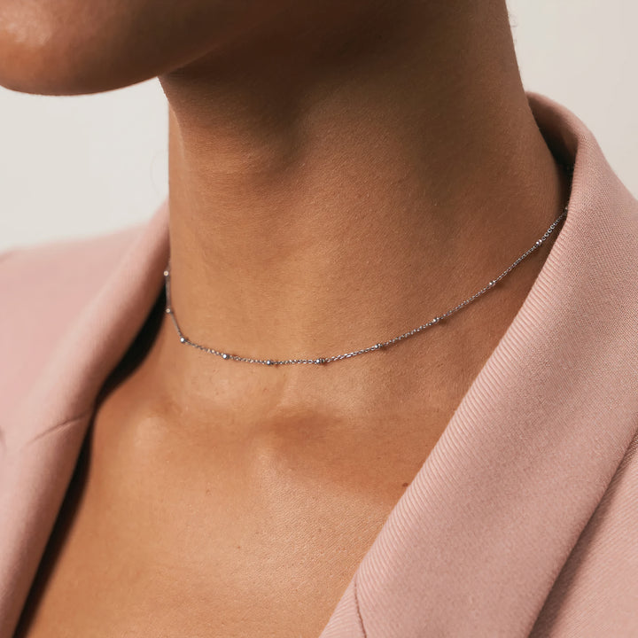 Silver Chocker satellite chain necklace by Berradas jewelry