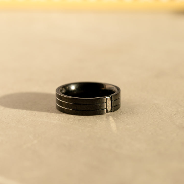 Black Tungsten Carbide Ring with Center Black Diamond