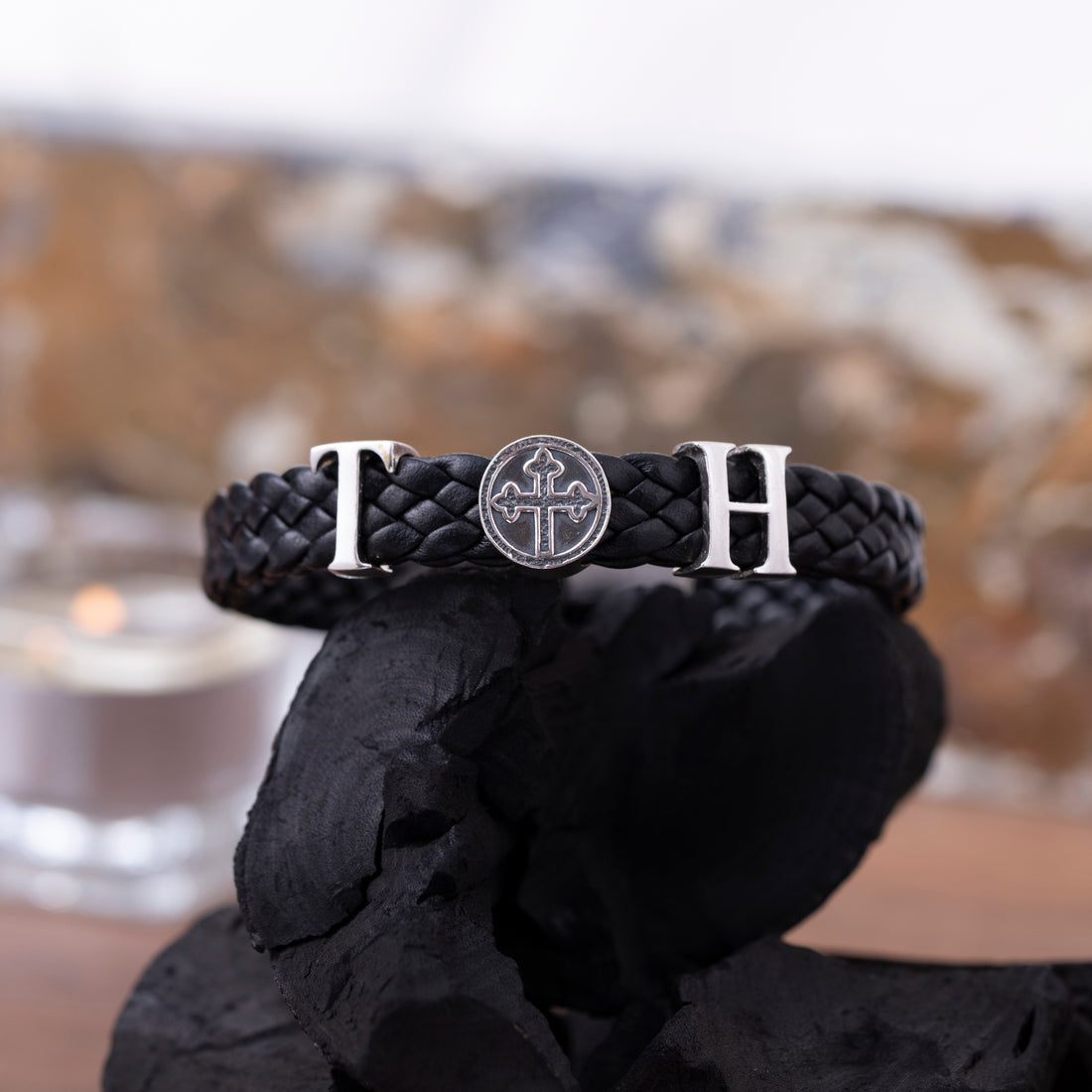 Variation of the Initial and Cross Bracelet with different initials, illustrating the customizable options available for gifting.