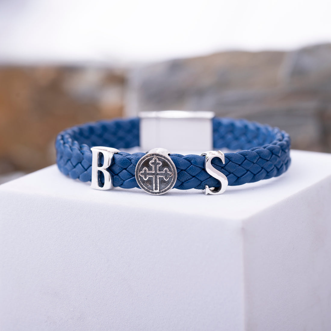 Initial-Engraved Bracelet with Cross for Men, a blend of fashion and faith, great for birthday gifts and religious occasions.