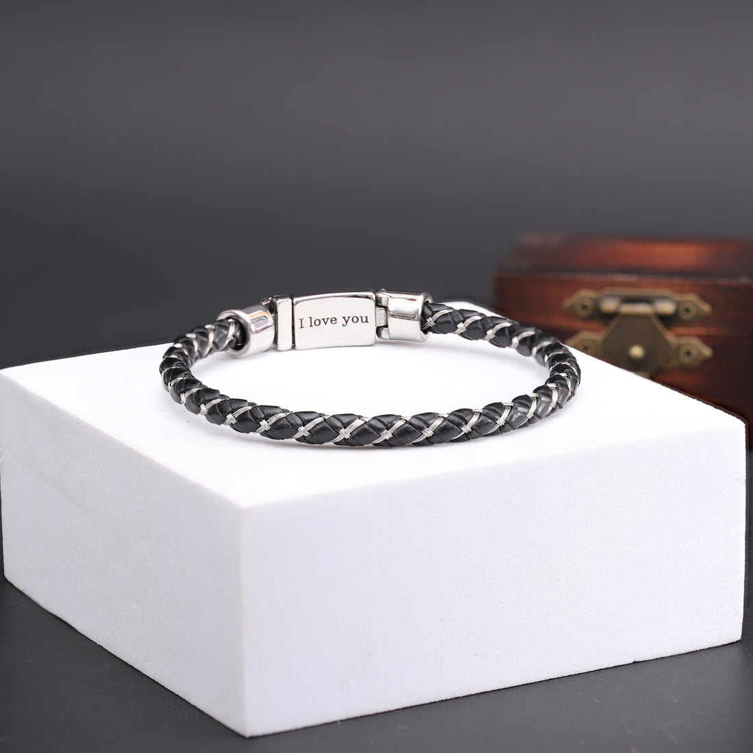 Braided Leather & Silver Bracelet with Custom Hidden Message