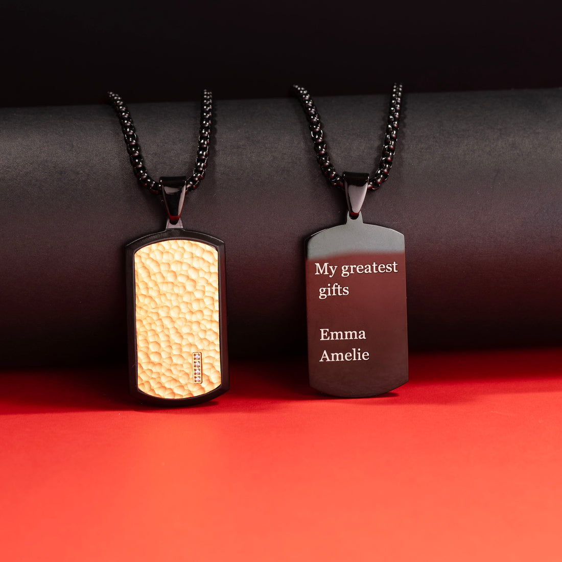 Textured Black Tag Necklace for Men with custom Engraving