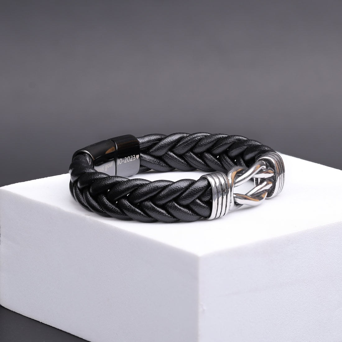 Braided Leather Infinity Knot Bracelet with Hidden Message