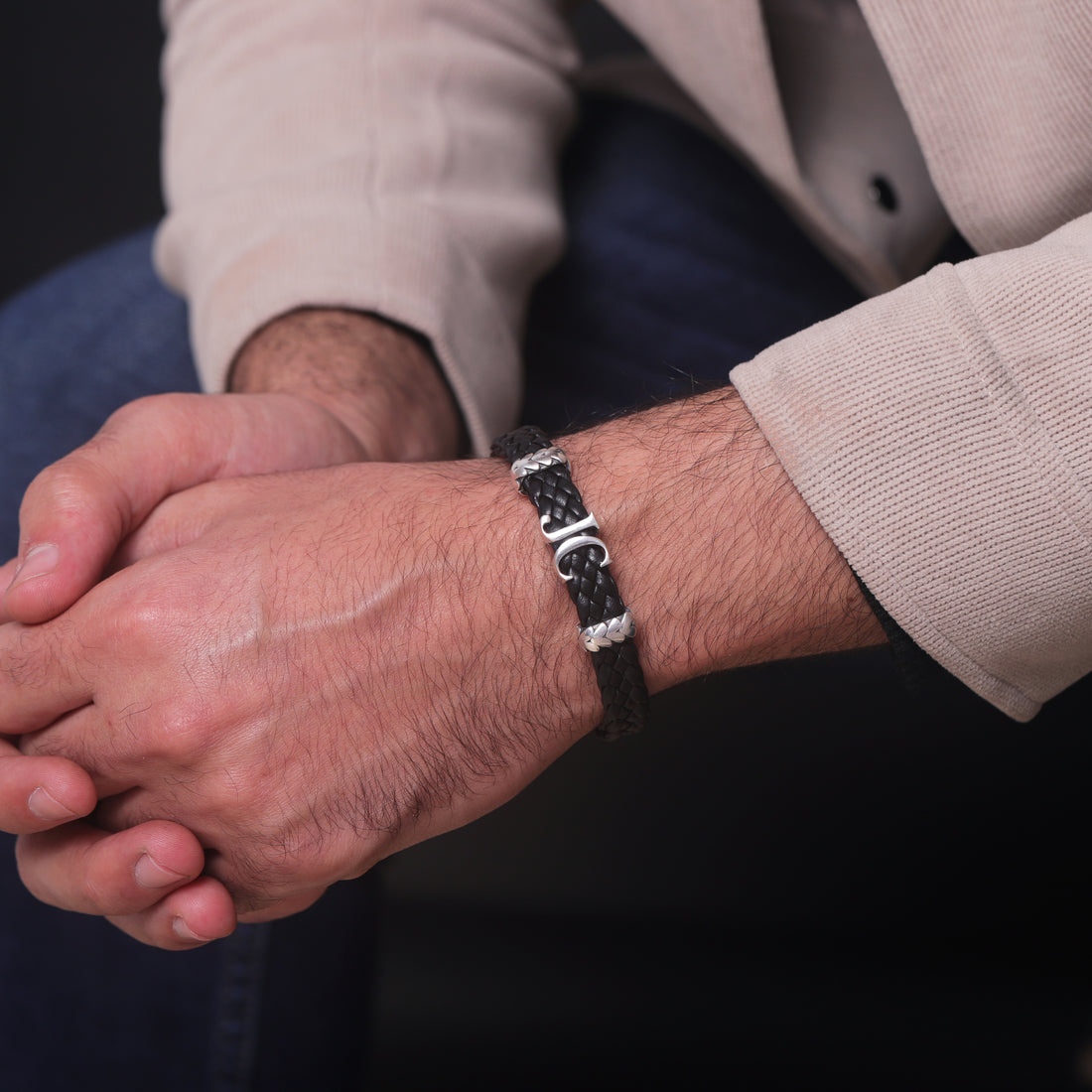 CUSTOM INITIAL SILVER THER BRACELET FOR MEN