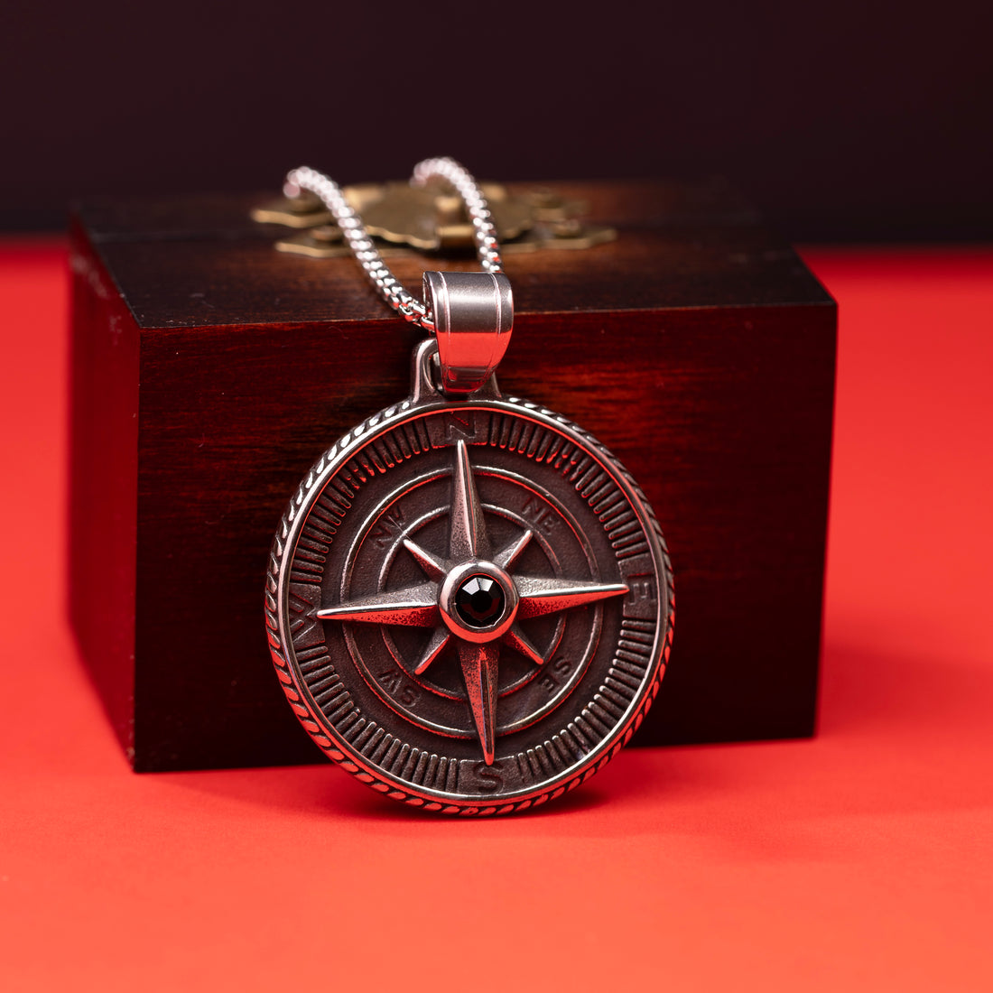 Silver Compass Necklace for Men with Custom Engraving