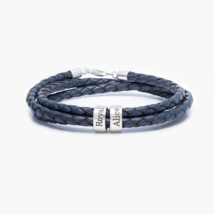 blue leather bracelet with names