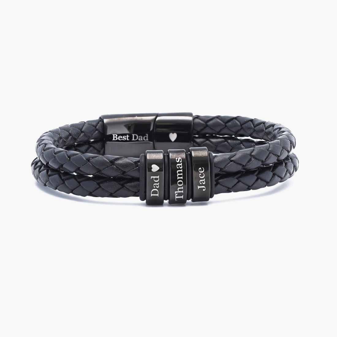 Personalized men's leather bracelet, a perfect gift for men, showcasing a sleek black design.