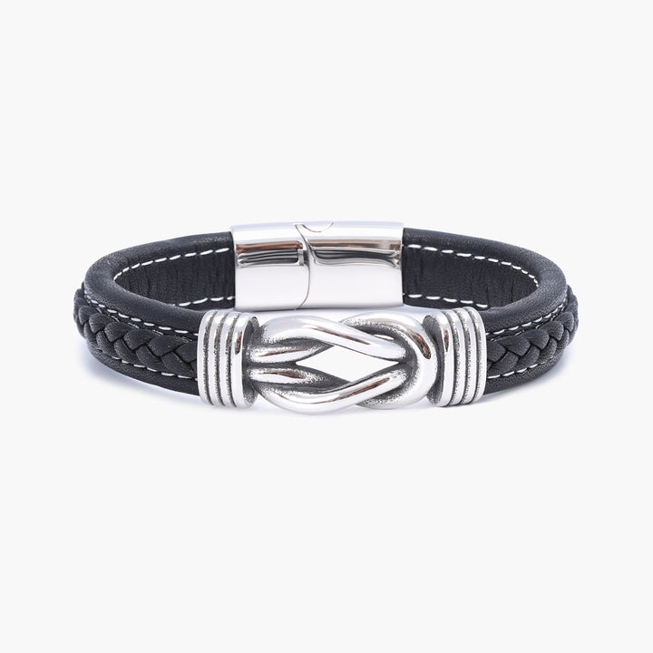 Elegant men's infinity knot bracelet made of premium leather, perfect as a sentimental gift.