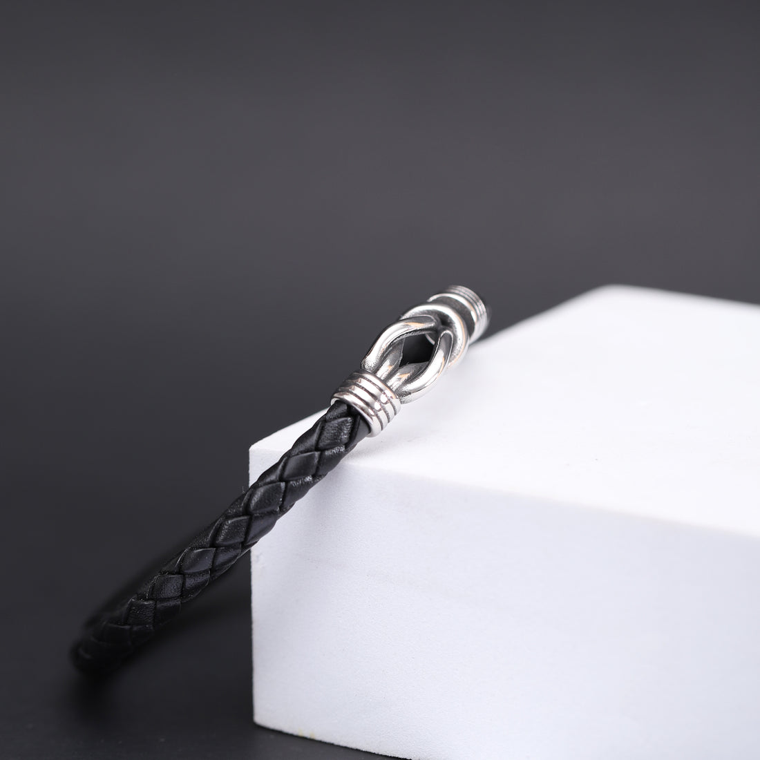 Men's Leather Bracelet with Hidden Message - Love Knot Design