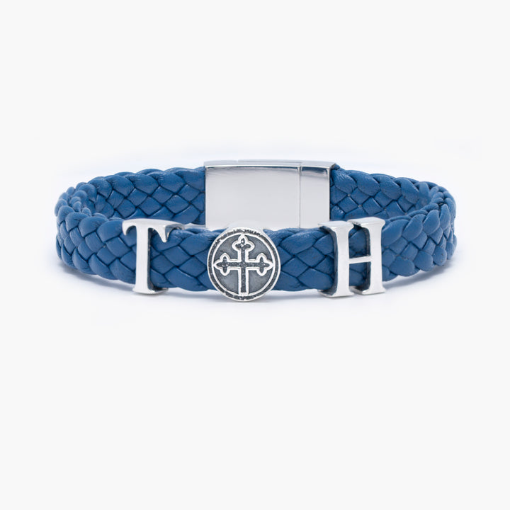 Elegant Initial Letters with Cross Symbol Men's Bracelet, perfect for personalized gifts, religious jewelry, and stylish men's accessories.