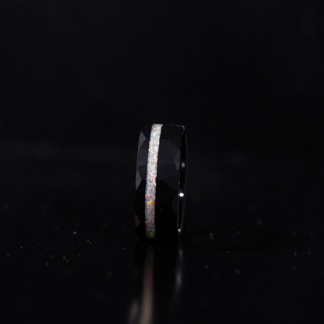 Black Ring with White Opal Inlay 6mm