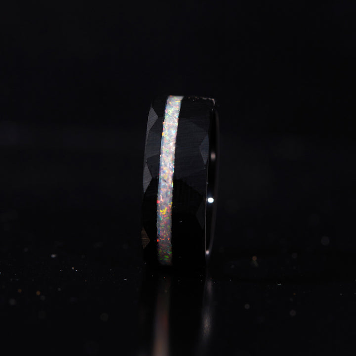 Black Ring with White Opal Inlay - 6mm