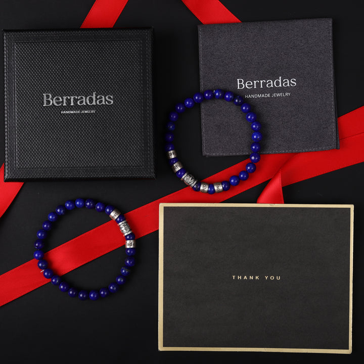 Packaging gift box  for Custom lapis lazuli bracelet with family name engravings and tree charm, perfect gift for men, dad, or husband.