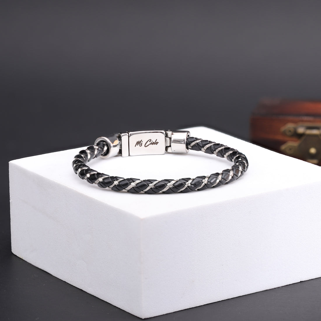 Braided Leather & Silver Bracelet with Custom Hidden Message