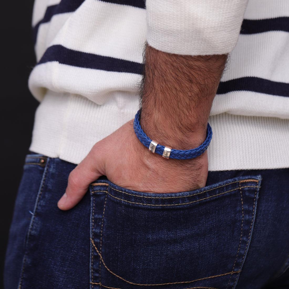 men bracelet blue leather