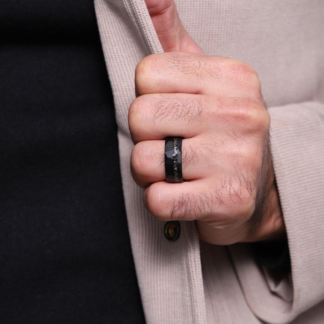 Looking for the best men's gift? Our Black Hammered Ring is a top birthday choice