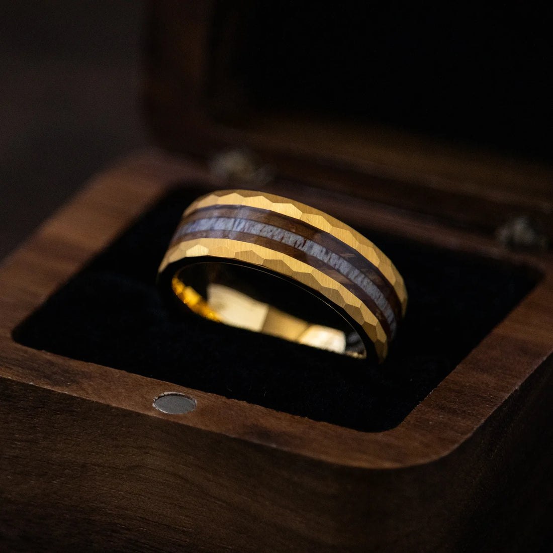 Antler Deer Inlay Gold Ring – Custom men wedding band