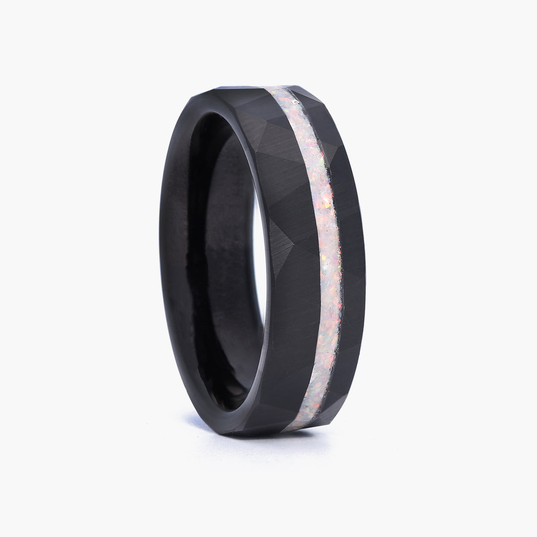 Black Ring with White Opal Inlay 6mm