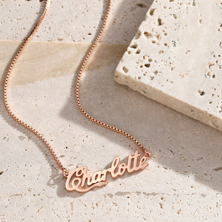 Rose Gold Cursive Custom Name Necklace - Berradas Jewelry