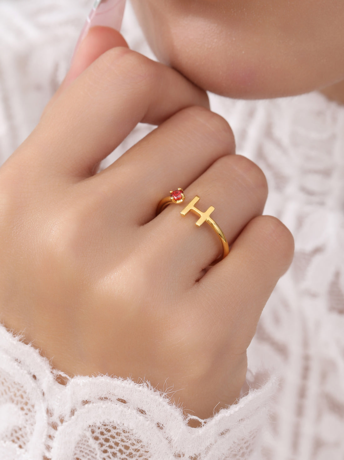 Birthstone Initial Ring